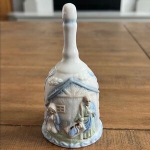 Autom Bisque Porcelain Bell Baby Jesus Mary Nativity Manger Scene
